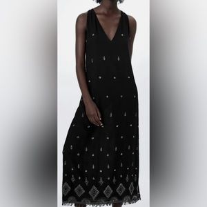 ZARA Embroidered Black Midi Dress LIMITED EDITION Size L NWT RETAIL $89.90